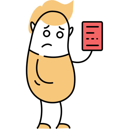 Sad character with mobile phone vector iconのイラスト素材