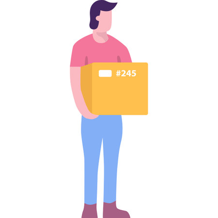 Delivery man with package vector postman iconのイラスト素材