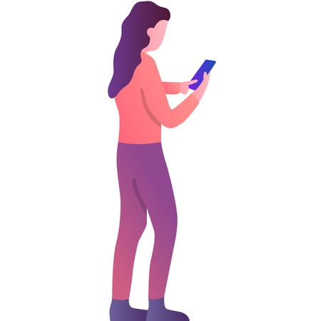 Woman using mobile chat vector flat iconのイラスト素材