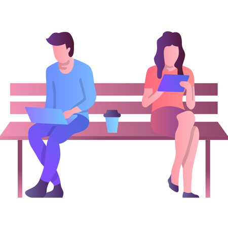 Freelance work icon man woman in park vectorのイラスト素材