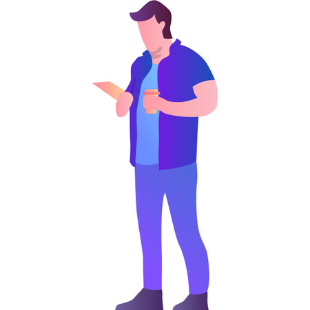 Man reading newspaper drinking coffee vector iconのイラスト素材