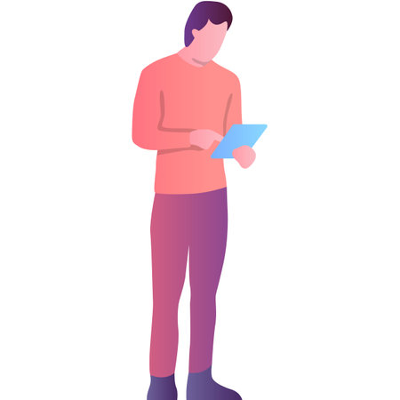 Man check mail on mobile tablet vector iconのイラスト素材