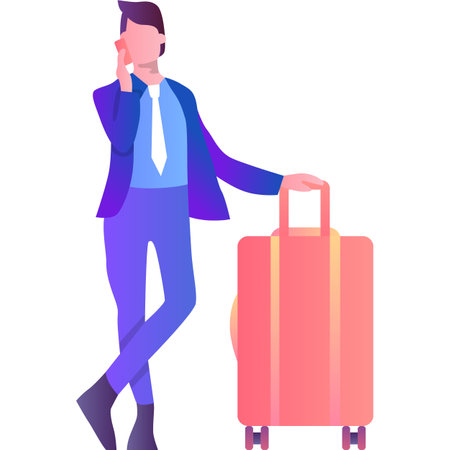 Businessman with luggage talking phone vector iconのイラスト素材