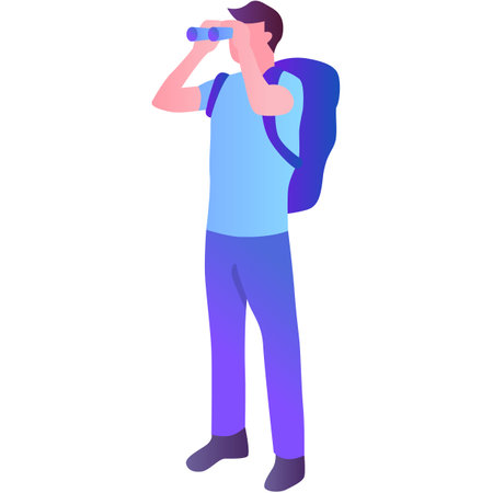 Man traveler looking through binocular vector iconのイラスト素材