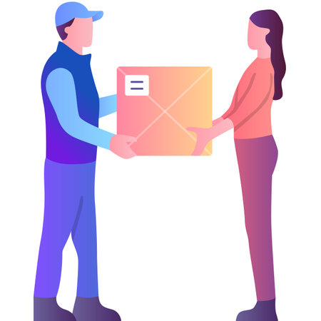 Delivery man giving parcel to woman vector iconのイラスト素材