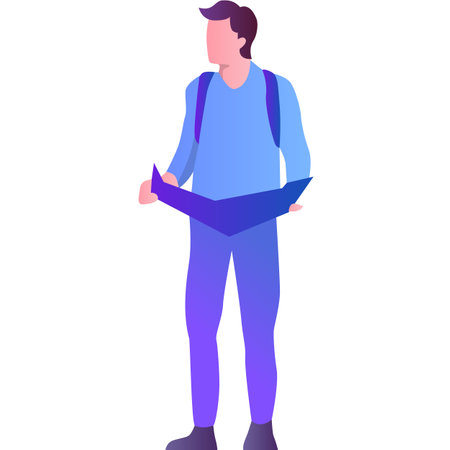 Man traveler reading paper map vector iconのイラスト素材