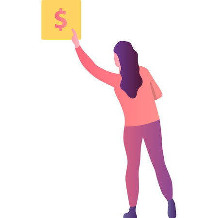 Online payment icon vector woman push dollar signのイラスト素材