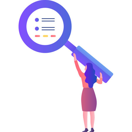 Data research icon woman with magnifying glassのイラスト素材