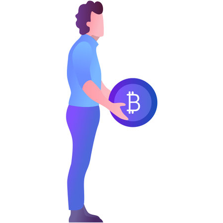 Man holding bitcoin crypto currency vector iconのイラスト素材