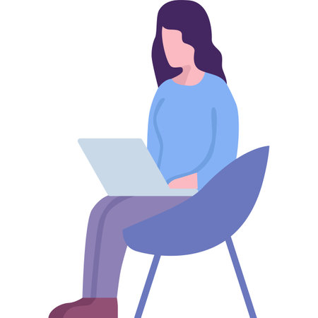 Woman studying online using laptop vector iconのイラスト素材