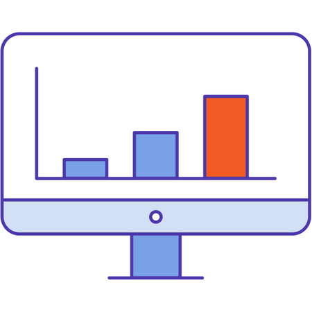 Computer screen with graph vector bar chart iconのイラスト素材