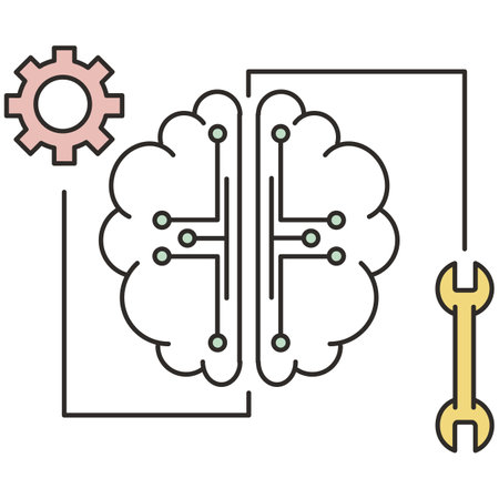 Artificial intelligence development icon vector brain and tools designのイラスト素材