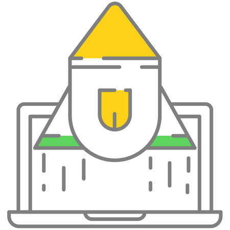 Startup icon vector rocket takeoff from laptop computer designのイラスト素材