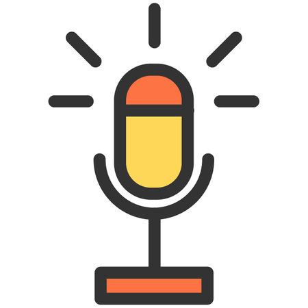 Recording podcast microphone flat vector icon. Mic object.のイラスト素材