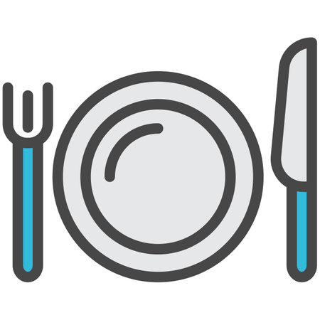 Plate, fork and knife icon vector food symbolのイラスト素材