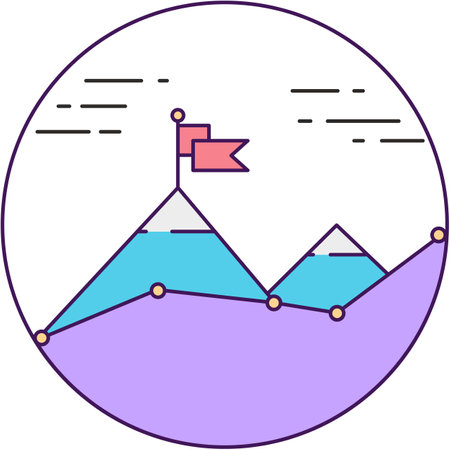 Mission icon vector mountain with flag on peakのイラスト素材