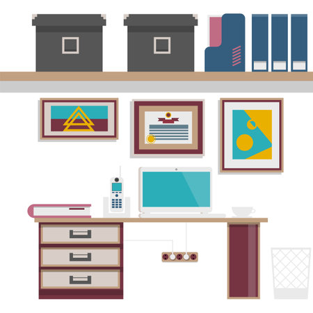 Office workspace icon flat vector workplace designのイラスト素材