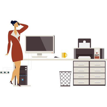 Business woman work in office vector iconのイラスト素材