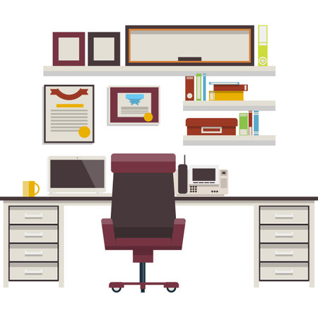 Modern office workspace vector workplace flat iconのイラスト素材