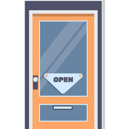 Door with hanging open signboard vector iconのイラスト素材