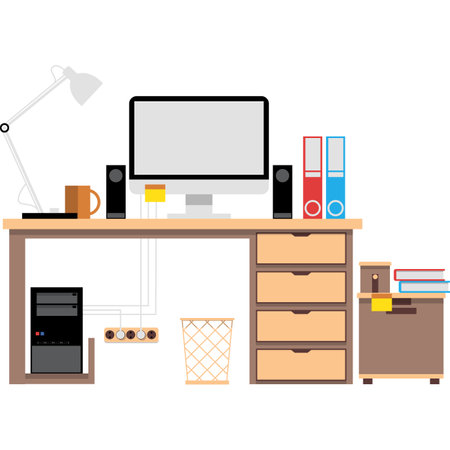 Place of work office table desk vector iconのイラスト素材
