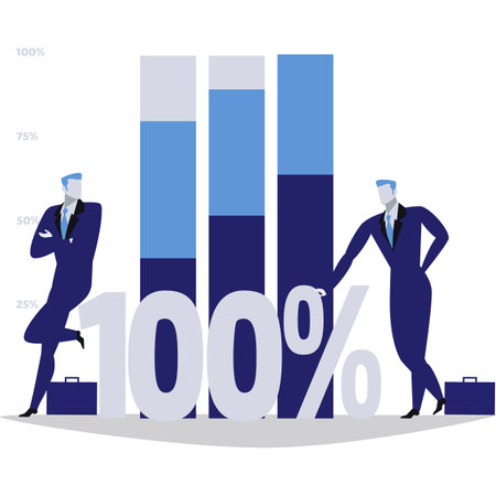 100 percent profit chart bar vector flat iconのイラスト素材