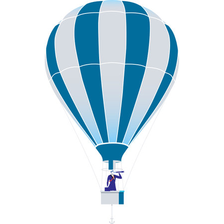 Businessman on air balloon look binoculars vectorのイラスト素材
