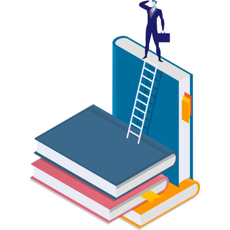 Businessman on knowledge book stack vector iconのイラスト素材
