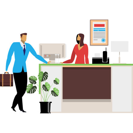 Office or hotel reception desk vector iconのイラスト素材