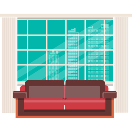 Office sofa over window vector interior iconのイラスト素材