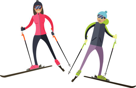 Happy couple enjoying skiing vector icon isolated on whiteのイラスト素材