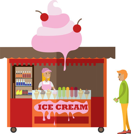 Ice cream street market in amusement park vector icon isolated on whiteのイラスト素材