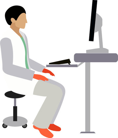 Archeologist laboratory worker at computer vector icon isolated on whiteのイラスト素材