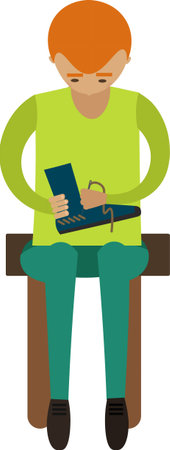 Shoemaker sewing shoe vector icon isolated on whiteのイラスト素材