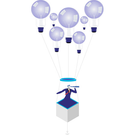 Business man flying on lightbulb vector iconのイラスト素材