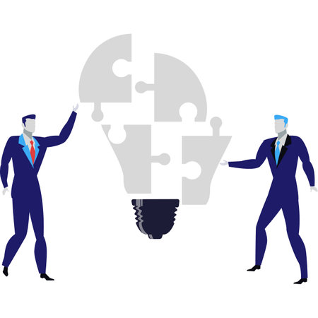 Business man create idea jigsaw puzzle vector iconのイラスト素材