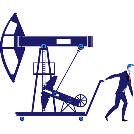Businessman and oil derrick vector icon on whiteのイラスト素材
