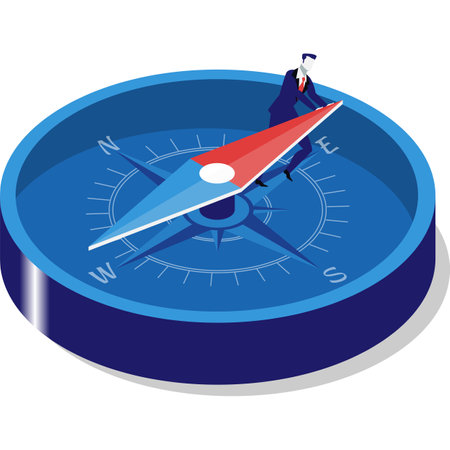 Businessman using compass vector icon on whiteのイラスト素材