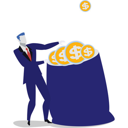 Businessman holding money bag sack vector iconのイラスト素材