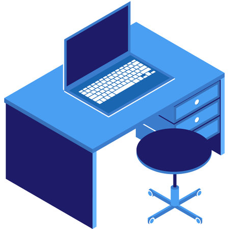Desk with laptop vector business workplace iconのイラスト素材