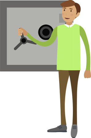 Bank worker opening safe vector icon isolated on whiteのイラスト素材