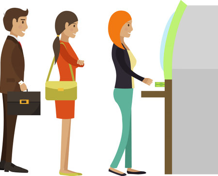 People queue to bank atm machine vector icon isolated on whiteのイラスト素材