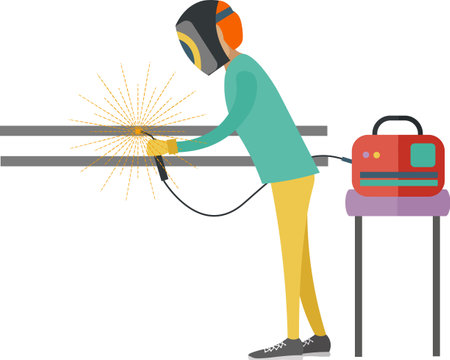 Workman welding pipes vector icon isolated on whiteのイラスト素材