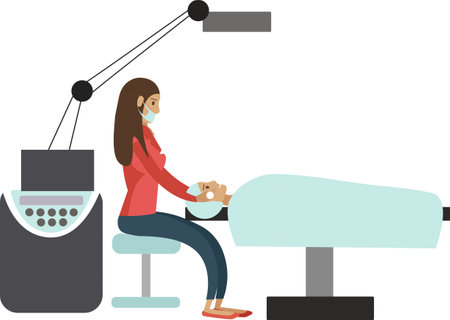 Woman getting face massage cosmetology procedure at beauty salon vector icon isolated on whiteのイラスト素材