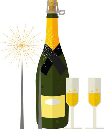 Champagne bottle with glasses vector icon isolated on whiteのイラスト素材