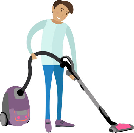 Man vacuuming floor vector icon isolated on whiteのイラスト素材