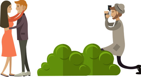 Detective taking incriminating evidence by photo camera vector icon isolated on whiteのイラスト素材