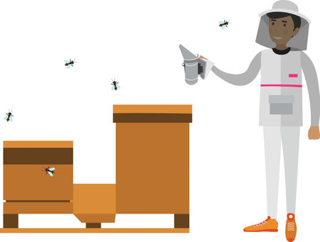 Beekeeper working in apiary vector icon isolated on whiteのイラスト素材