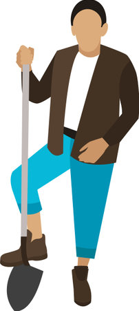 Gardener digging ground with shovel vector icon isolated on whiteのイラスト素材