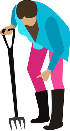 Gardener digging with fork garden tool vector icon isolated on whiteのイラスト素材